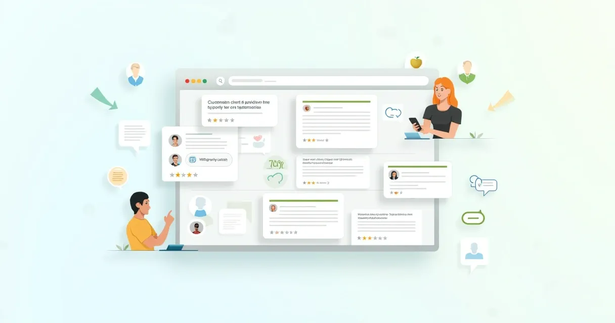 Layout de site moderno exibindo depoimentos de clientes e classificações por estrelas com um fundo acolhedor e convidativo.