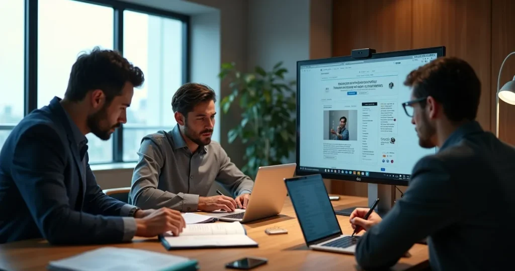 Quanto custa um site profissional: equipe de especialistas trabalhando no desenvolvimento de site em ambiente moderno e elegante.