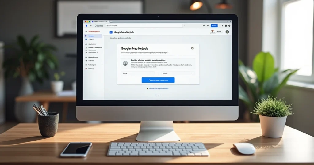 Tela do computador mostrando painel do Google Meu Negócio com opção de contestação ativa para recuperação de perfil desativado