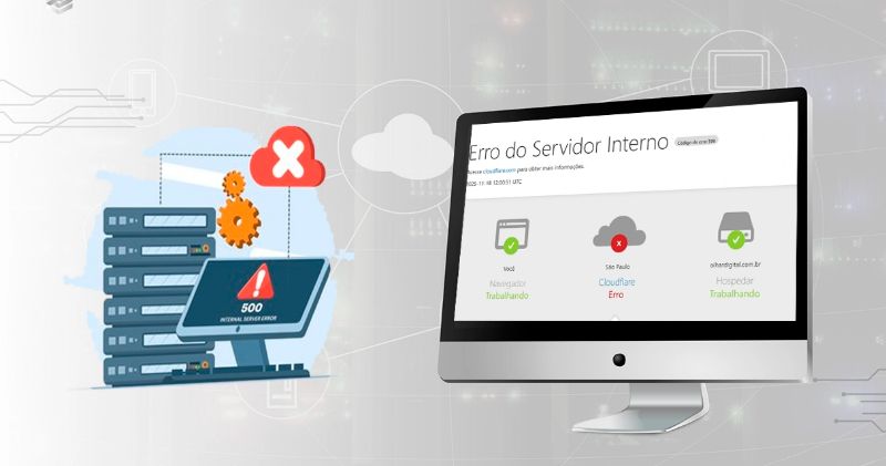 Painel digital com servidores Cloudflare fora do ar hoje mostrando erros de conexão e indisponibilidade