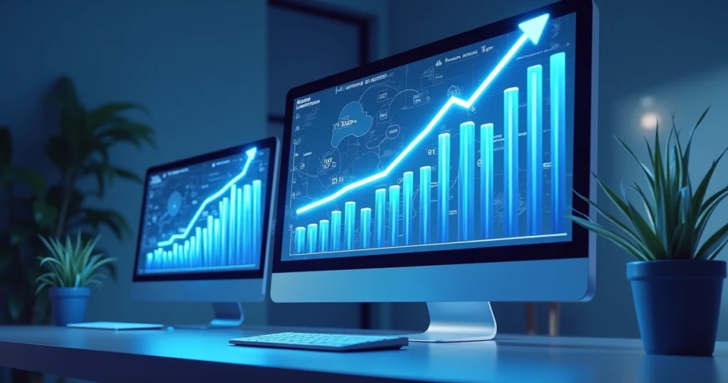 Gráficos e análises de SEO sendo monitorados por um desenvolvedor de sites para otimizar negócios.
